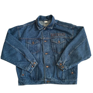 Boss Men's Size L VTG 90s Y2K Blue Denim Jean Cotton Trucker Jacket